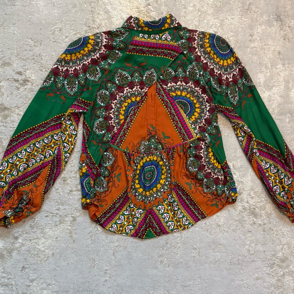 Farm Rio Women’s Colourful Mandel Patterned Button Down Open Back Top Size Small - Picture 11 of 16